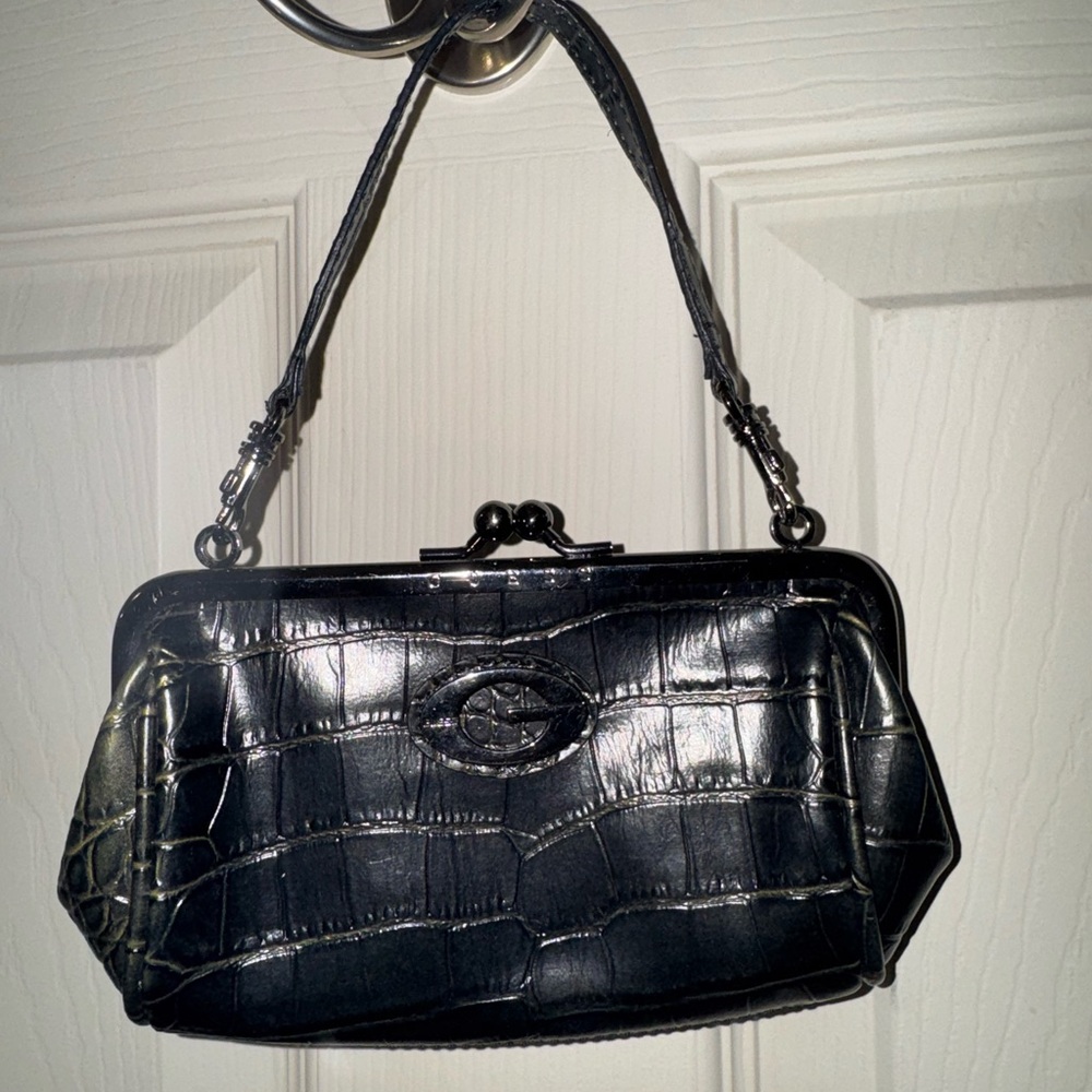 Elegant tiny Black Crocodile-Embossed Guess Women's purse.